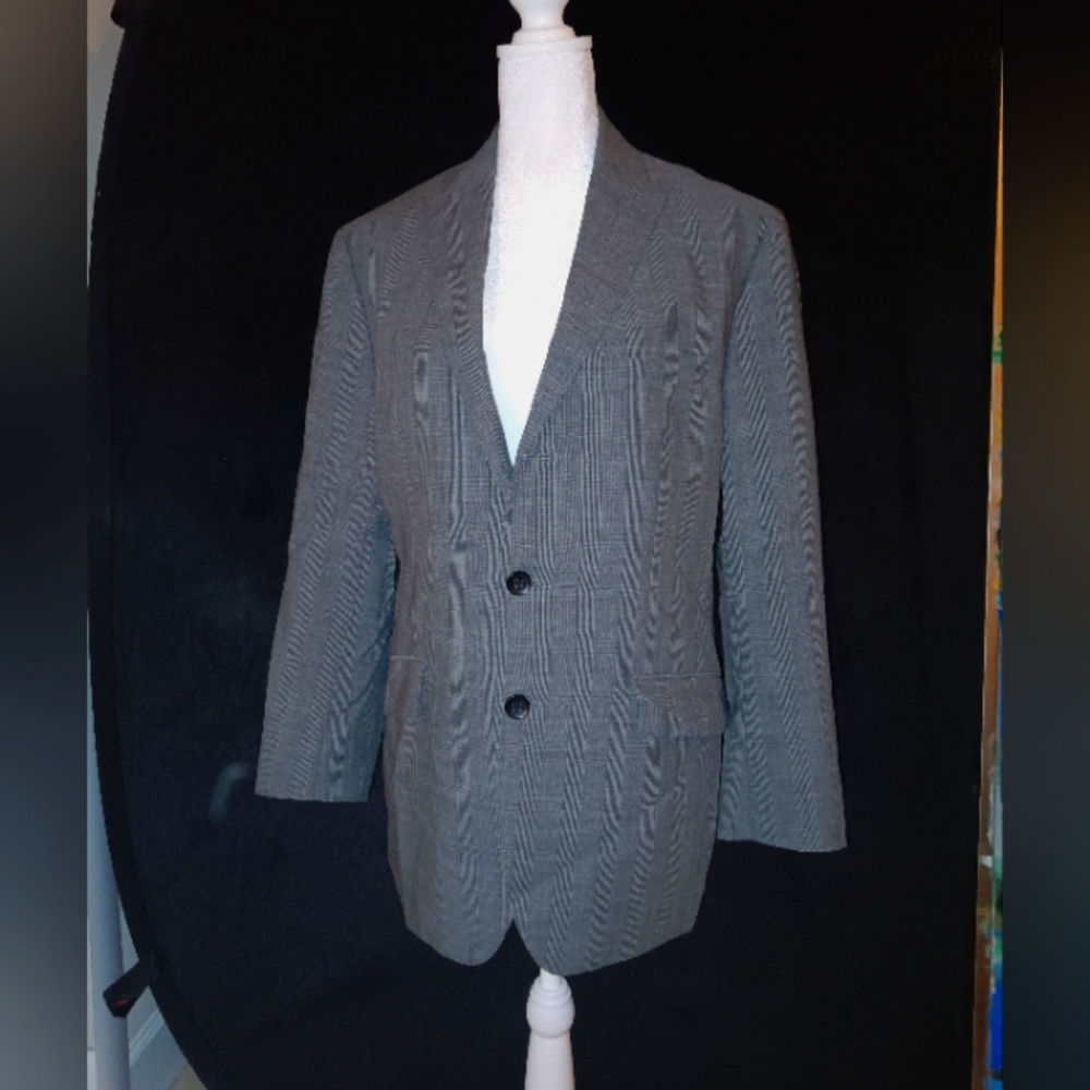 Womens 100% Italian Wool Banana Republic Blazer Gray Black Plaid Size 38S Petite